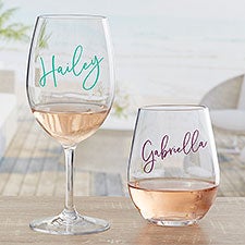 Trendy Script Name Personalized Tritan Stemless Wine Glasses - 32176