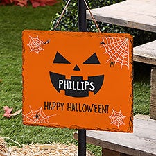 Jack-o-Lantern Faces Personalized Halloween Outdoor Slate Sign - 32216