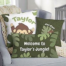 Jolly Jungle Monkey Personalized Nursery Throw Pillows - 32245