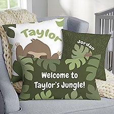 Jolly Jungle Sloth Personalized Nursery Throw Pillows - 32249