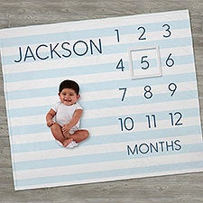 Delicate Stripe Baby Boy Personalized Milestone Blanket - 32273