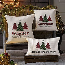Plaid & Print Personalized Outdoor Christmas Throw Pillows - 32323