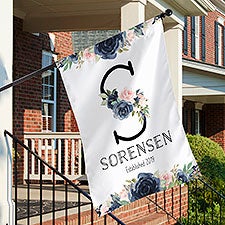 Navy Colorful Floral Personalized House Flags - 32359