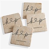 Drawn Together By Love Personalized Tumbled Stone Coaster Set - 32369