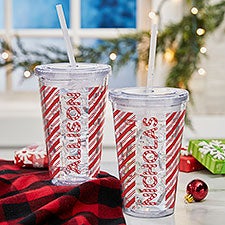 Candy Cane Lane Personalized Acrylic Tumbler with Straw - 32402