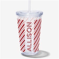 Candy Cane Lane Personalized Acrylic Tumbler with Straw - 32402