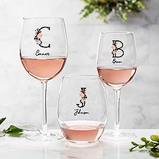 Wine Colorful Floral Personalized Wine Glasses - 32413