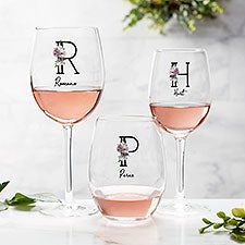 Plum Colorful Floral Personalized Wine Glasses - 32416
