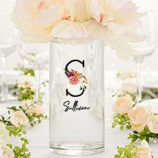 Blush Colorful Floral Personalized Glass Cylinder Wedding Vase - 32417