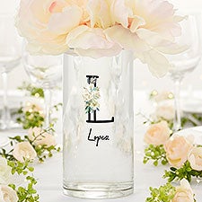 Neutral Colorful Floral Personalized Glass Cylinder Wedding Vase - 32418
