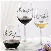 Drawn Together By Love Personalized Wine Glasses - 32434