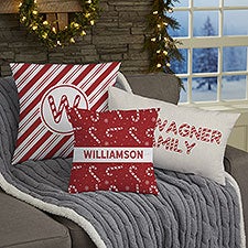 Candy Cane Lane Personalized Christmas Throw Pillows - 32543