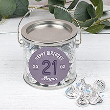 Modern Birthday For Her Personalized Silver Pail with Hersheys Kisses - 32626D