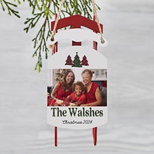 Plaid & Print Family Photo Personalized Vintage Sled Ornament - 32640