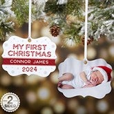 My First Christmas Candy Cane Personalized Metal Photo Ornament - 32663