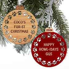 Pet Print Personalized Round Wood Ornaments - 32698