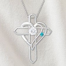 Heart & Cross Personalized Birthstone Necklaces - 32818D