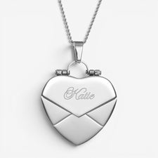 Secret Message Engraved Envelope Heart Locket Necklace - 32823D