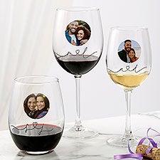 Drawn Together By Love Personalized Photo Wine Glasses - 32861