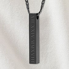 Roman Numeral Engraved Vertical Square Pendant Necklace - 32892D