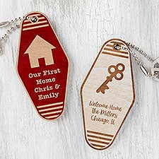 New Home Personalized Wood Motel Keychains - 32909