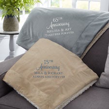 Anniversary Text Embroidered Sherpa Blanket  - 32916