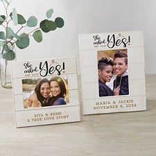 She Asked, She Said Yes Personalized Engagement Frames Shiplap - 32970