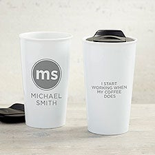 Modern Initials Personalized Double-Wall Ceramic Travel Mug  - 33186