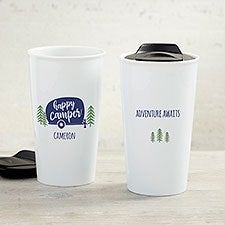 Happy Camper Personalized Double-Wall Ceramic Travel Mug  - 33194