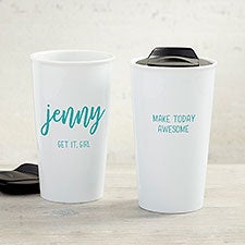 Scripty Style Personalized Double-Wall Ceramic Travel Mug  - 33202