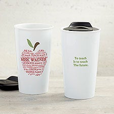 Apple Scroll Personalized Double-Walled Ceramic Travel Mug - 33221