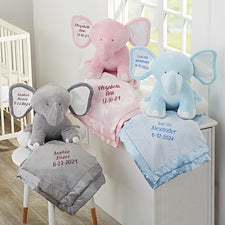 Embroidered Baby Blanket & Jumbo Plush Elephant Gift Set - 33296