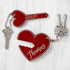 Key To My Heart Personalized Wood Keychain Set  - 33335