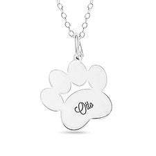 Stylish Script Personalized Paw Print Necklace  - 33364D