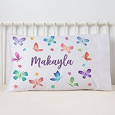 Watercolor Brights Butterflies Personalized Kids Pillowcase - 33431
