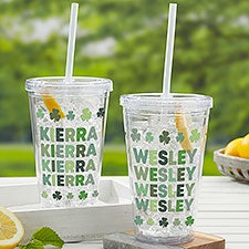 St. Patricks Day Personalized Insulated Acrylic Tumbler with Straw - 33561
