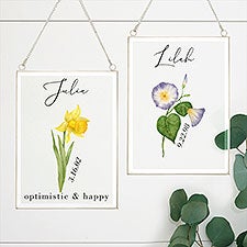 Birth Month Flower Personalized Hanging Glass Wall Decor - 33571