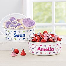 Hearts Personalized Enamel Bowl with Lid  - 33896