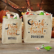 Trick or Treat Personalized Halloween Canvas Tote Bags - 33940