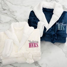 His or Hers Embroidered Luxury Hooded Fleece Robes  - 33975