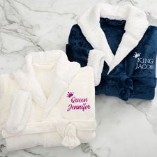 King or Queen Personalized Luxury Hooded Fleece Robes - 34293