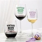 Vintage Birthday Personalized Wine Glasses - 34314