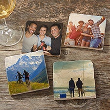 Photo Personalized Tumbled Stone Coaster Set for Him  - 34388