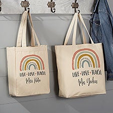 Boho Rainbow Personalized Teacher Canvas Tote Bags - 34397