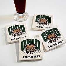 NCAA Ohio Bobcats Personalized Tumbled Stone Coaster Set  - 34697