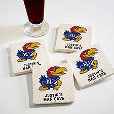 NCAA Kansas Jayhawks Personalized Tumbled Stone Coaster Set  - 34734