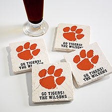 NCAA Clemson Tigers Personalized Tumbled Stone Coaster Set - 34747