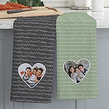 Family Heart Photo Personalized Waffle Weave Kitchen Towel - 34916