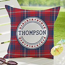 Patriotic Plaid Personalized Outdoor Throw Pillows - 34940