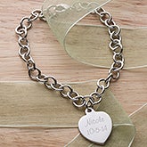 Personalized Silver Heart Charm Girls Bracelet - 3527